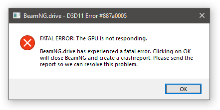 GPU is not responding #887a0005 | BeamNG