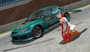 MikuOnKneesNextToHerCar.png